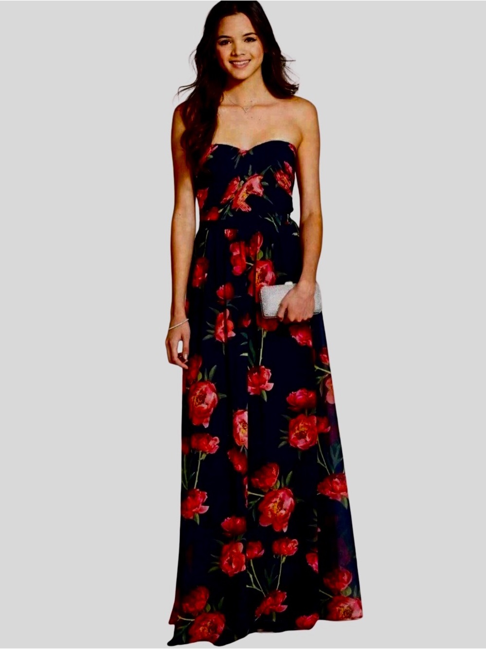 ERIN by Erin Fetherston Navy Strapless Maxi Dress with Red Floral $298 MSRP